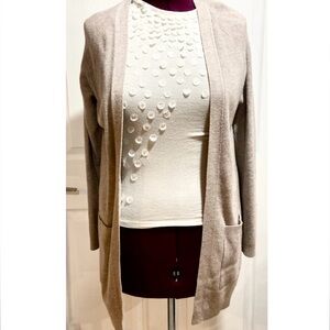 Cyrus Womens Beige Open Front Cardigan Sweater Knit Pockets‎ Long Sleeve Duster